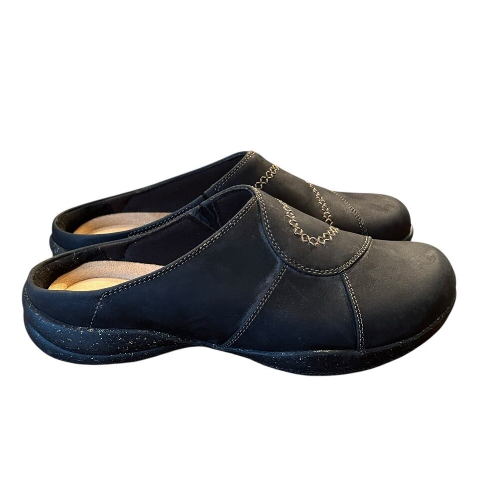 Clarks Roseville Faye Clogs Black Leather Slip On Mules Size 9 Comfort Shoes